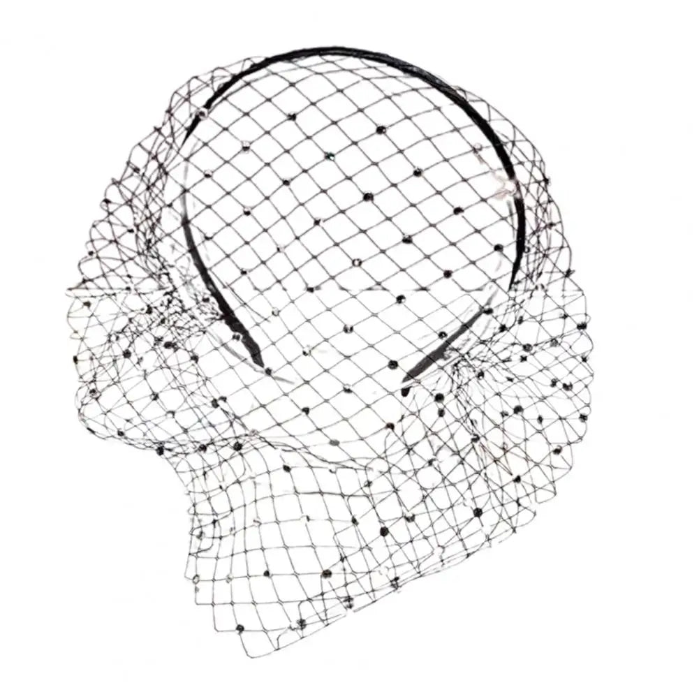 White headband veils Rhinestones hoop