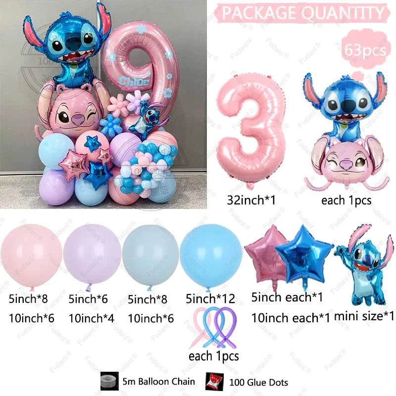 Cartoon Lilo&Stitch Balloon 63pcs