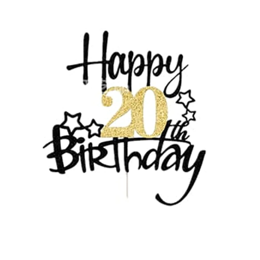 Black Gold Happy Birthday Cake Topper (Ages 10–60)