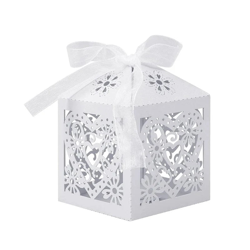 White Love heart candy Gift Box with ribbon 10/50pcs
