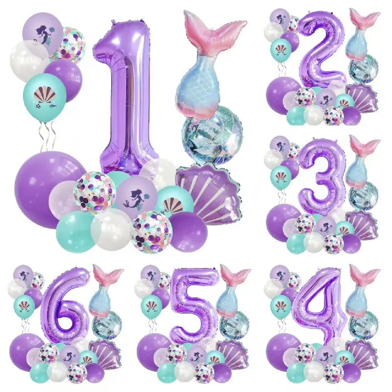 Mermaid Number Balloon Set – 0-9, Sequin & Foil