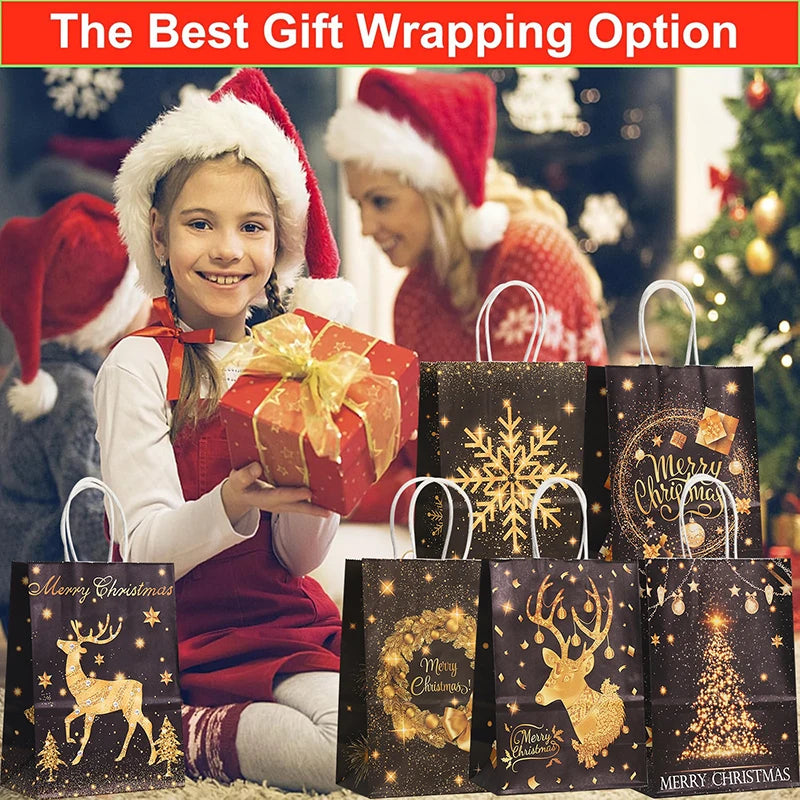 12/24pcs Bronzing Holiday Paper Bags