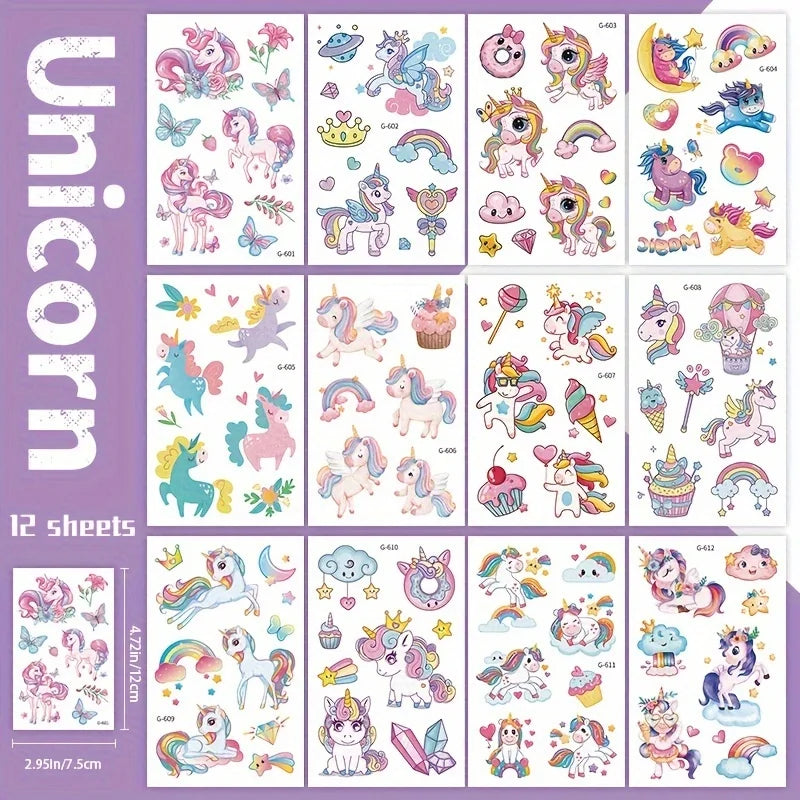 Glitter Unicorn tattoos 12 pc