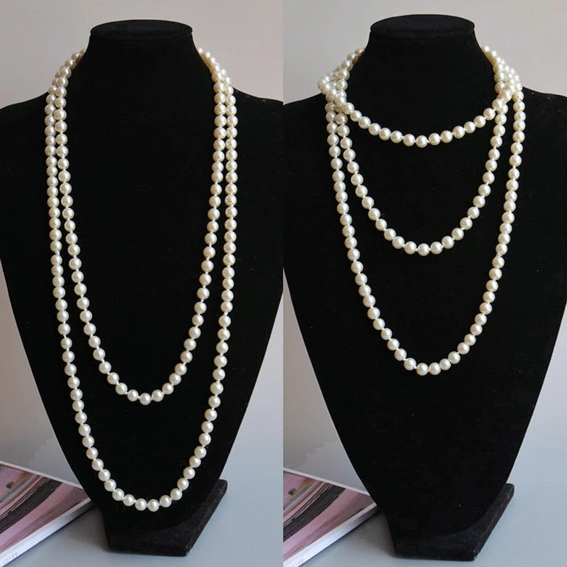 Pearl bead necklace long
