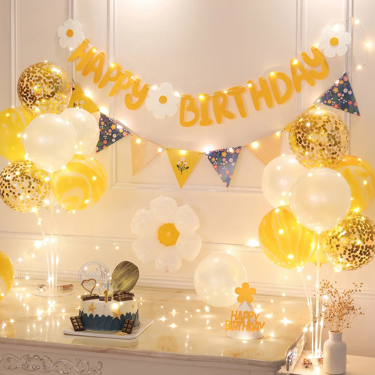 Yellow floral balloon decoration set