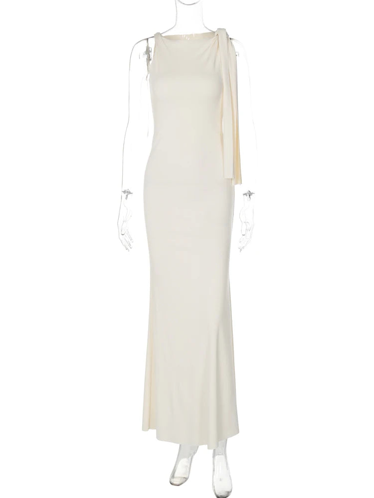 Rimma Solid O-Neck Bodycon Maxi Dress