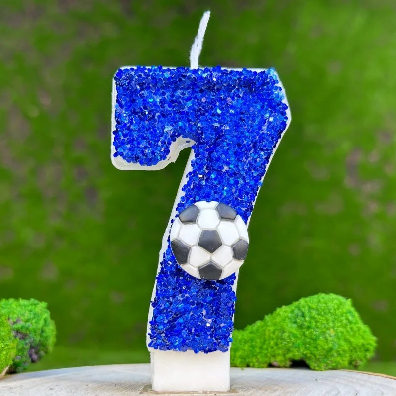 0–9 Blue Football Birthday Candles with Tray