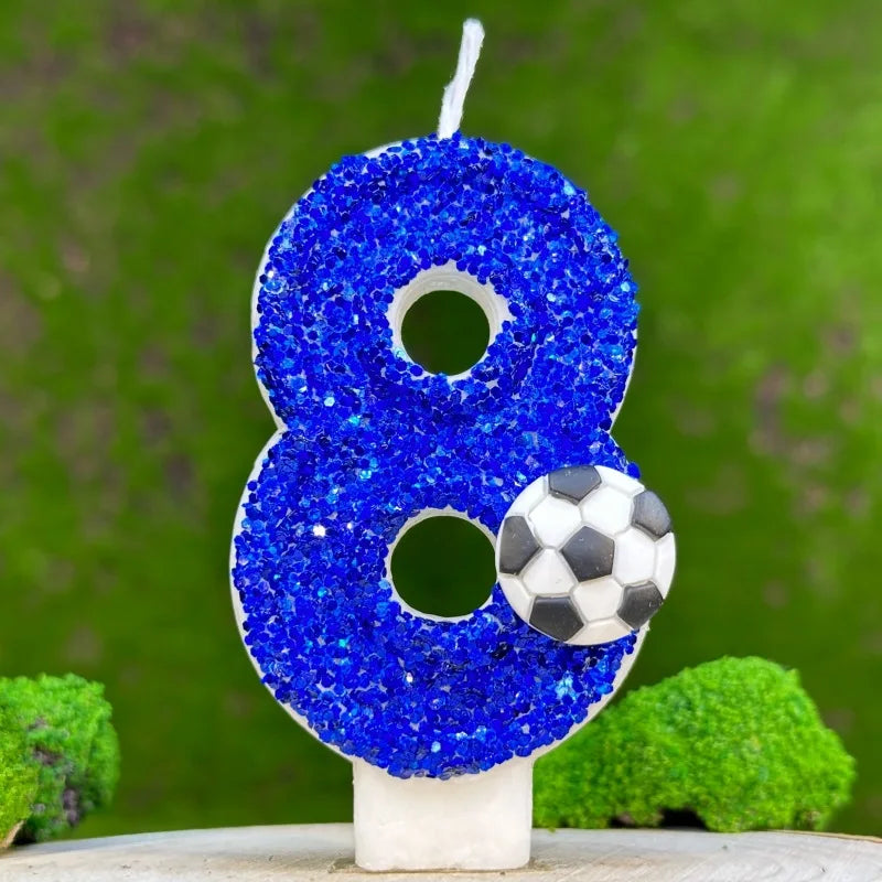 0–9 Blue Football Birthday Candles with Tray