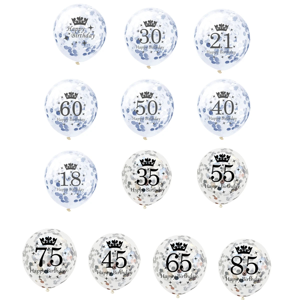 12in Crown Number Confetti Balloons