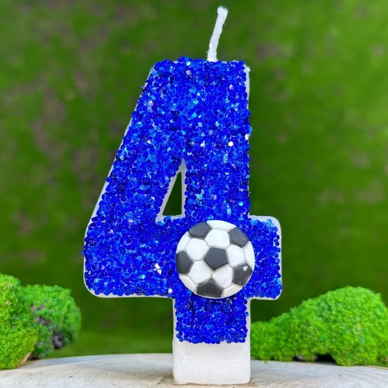 0–9 Blue Football Birthday Candles with Tray