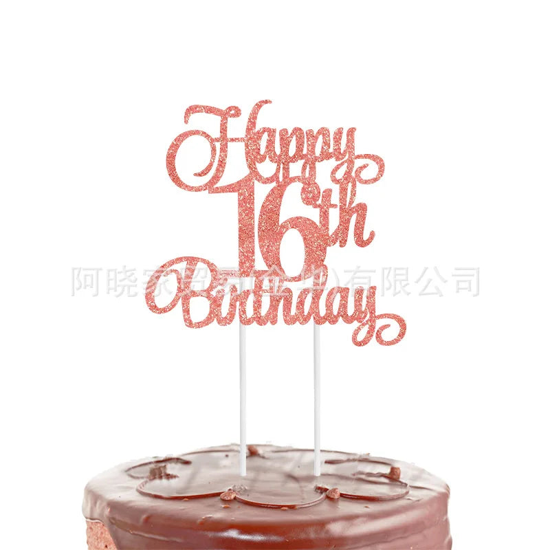 Black Gold Happy Birthday Cake Topper (Ages 10–60)