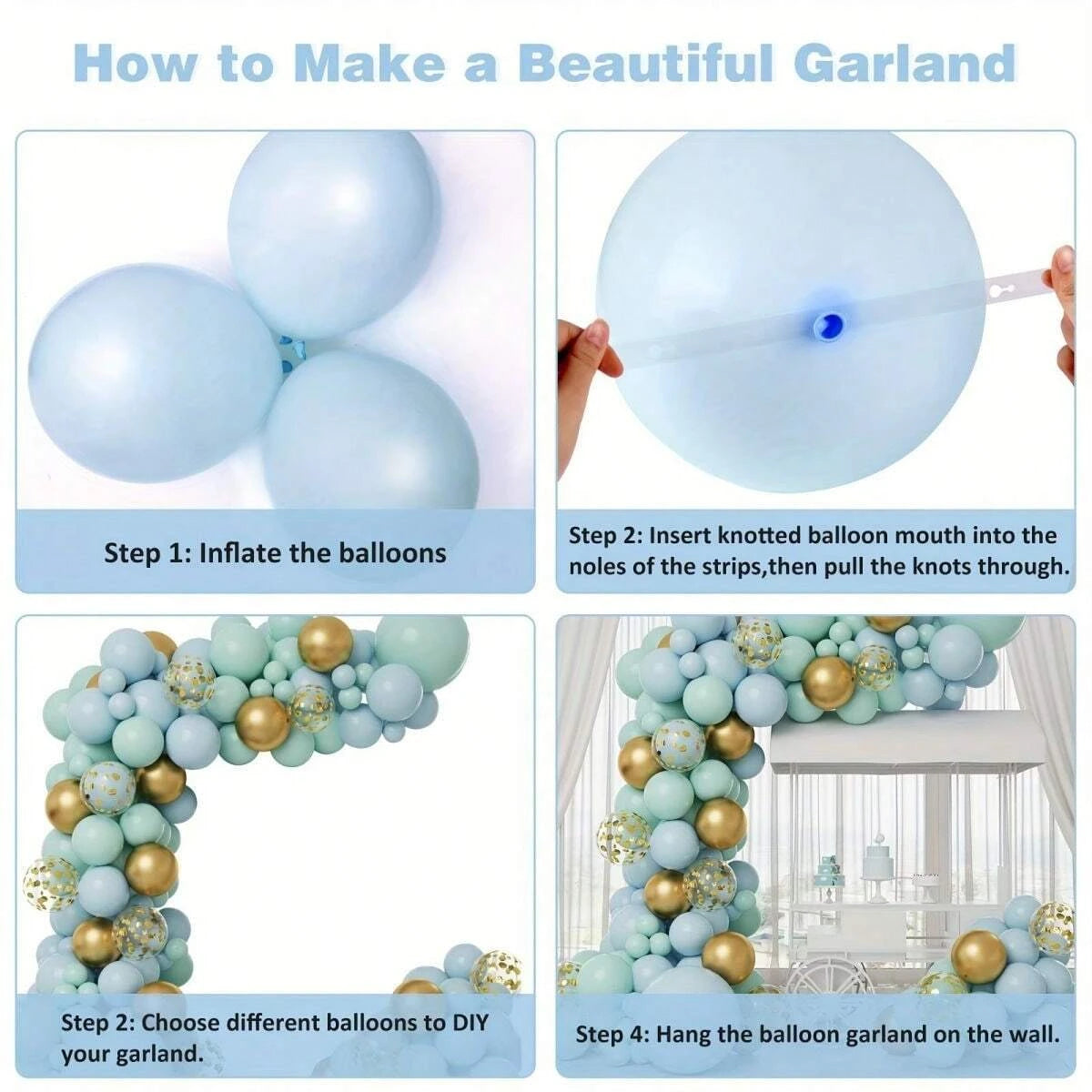 Blue metal & golden latex arch balloons 126pcs