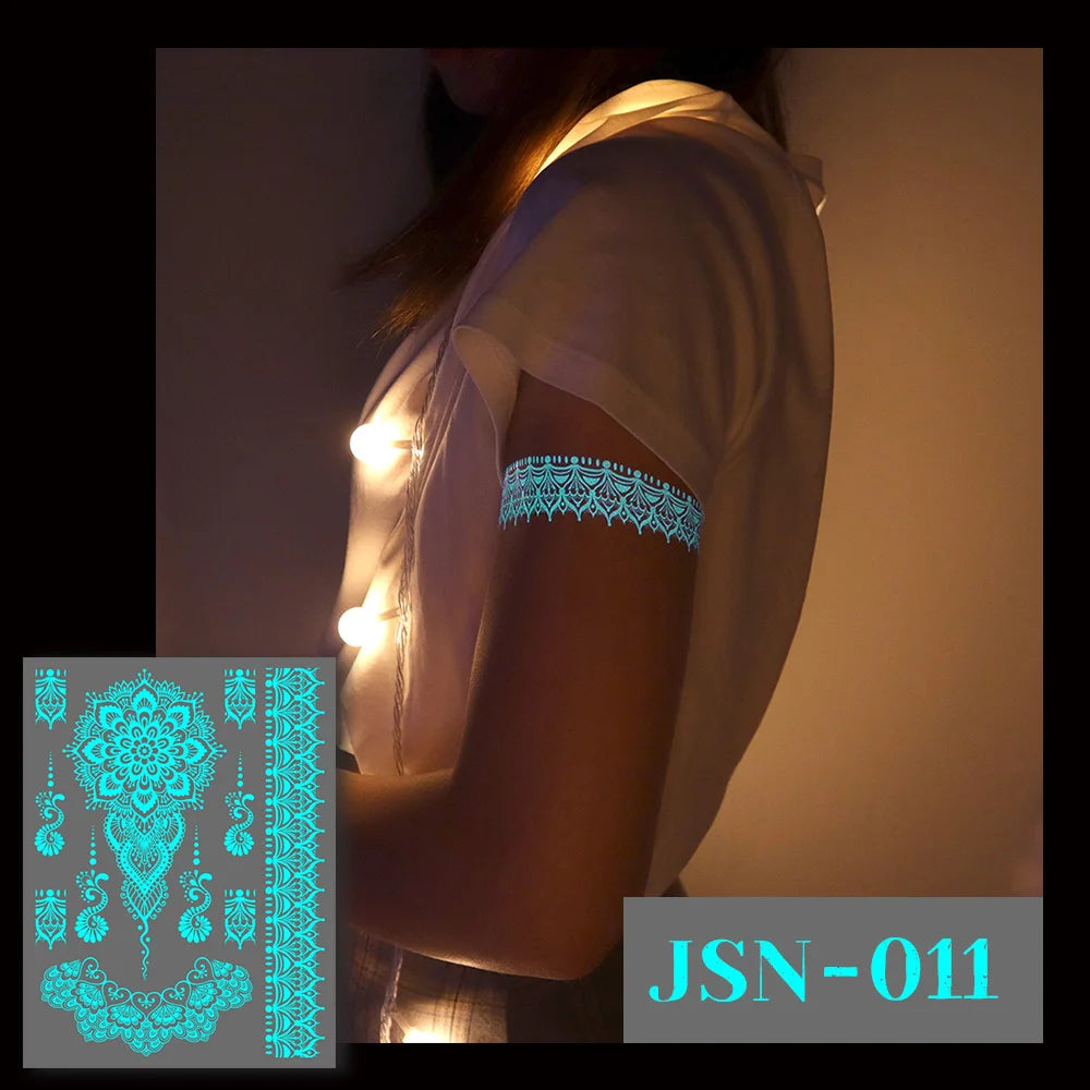Blue Luminous Henna tattoo sticker