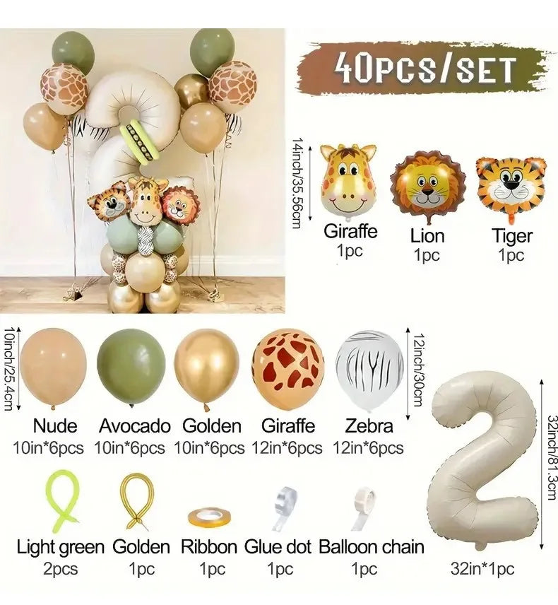 40PCS Jungle Animal Number Balloon Set