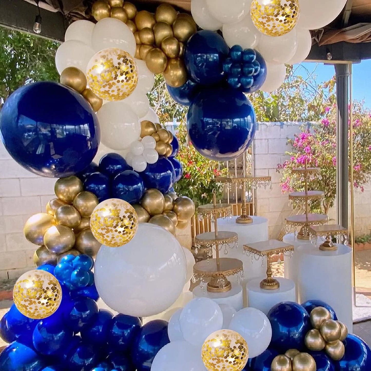 131PCS Blue & Gold Balloon Arch Set with Accessories
