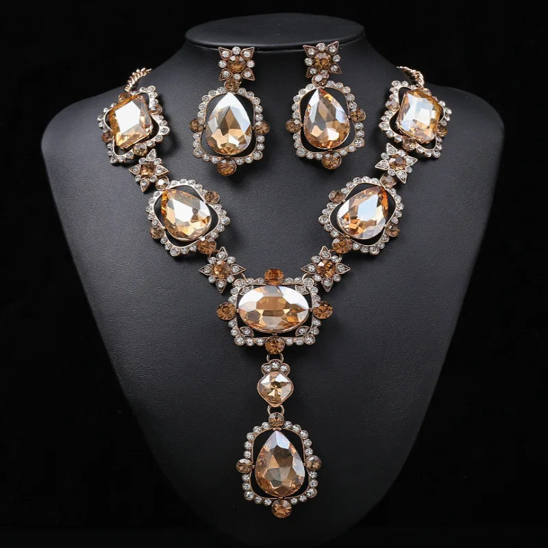 Isabella Royal crystal earrings and purple Rhinestone necklace set