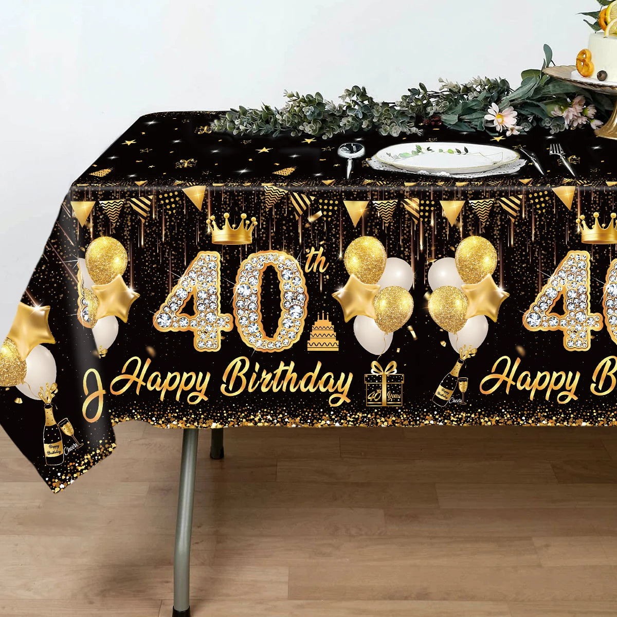 Black Gold Birhtday TableCloth