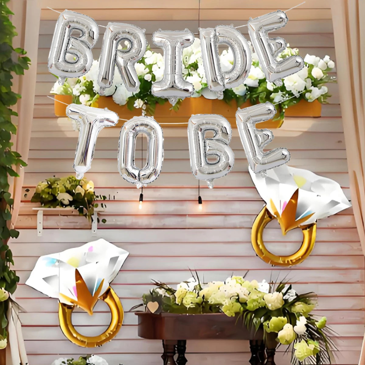 Bride to be banner & colorful diamond ring balloons 11pcs 16-inch