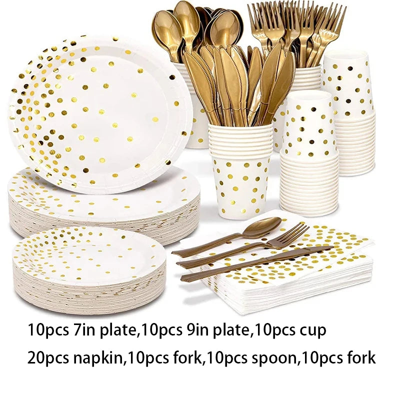 Gold Polka Dot Party Tableware Set