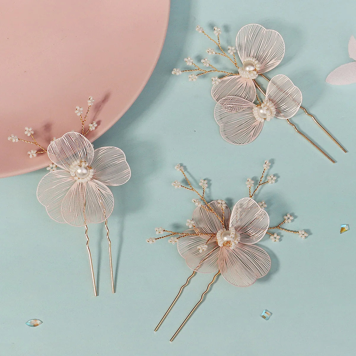 Flower hair jewelry Pearl Crystal