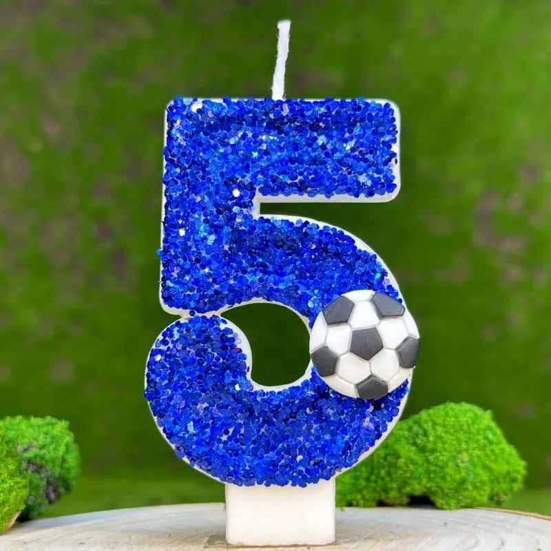 0–9 Blue Football Birthday Candles with Tray
