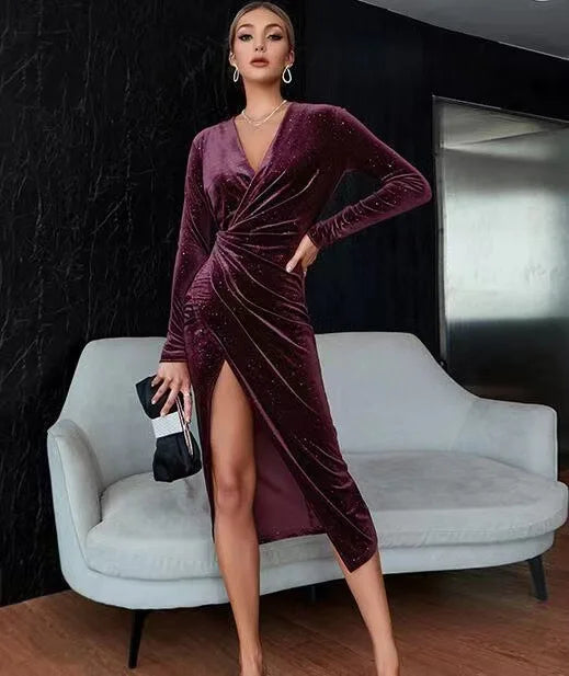 Simar Golden Velvet Mid Dress