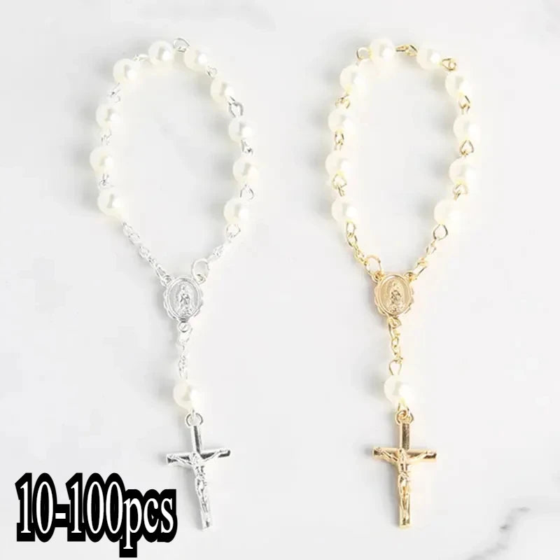 Cross Rosary bead bracelet for baptism 10-100pcs