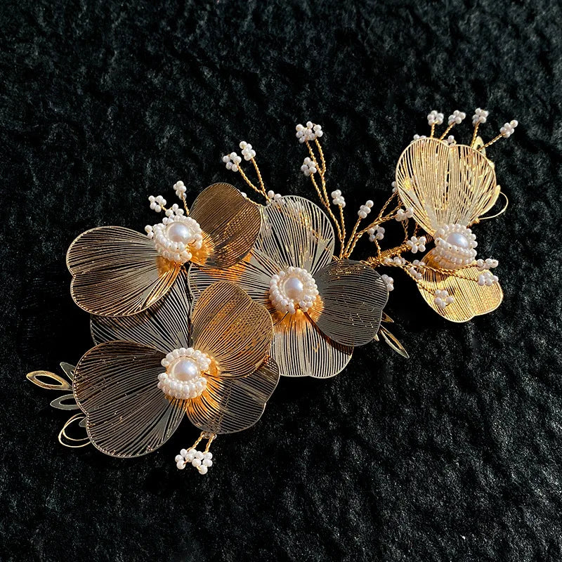 Flower hair jewelry Pearl Crystal