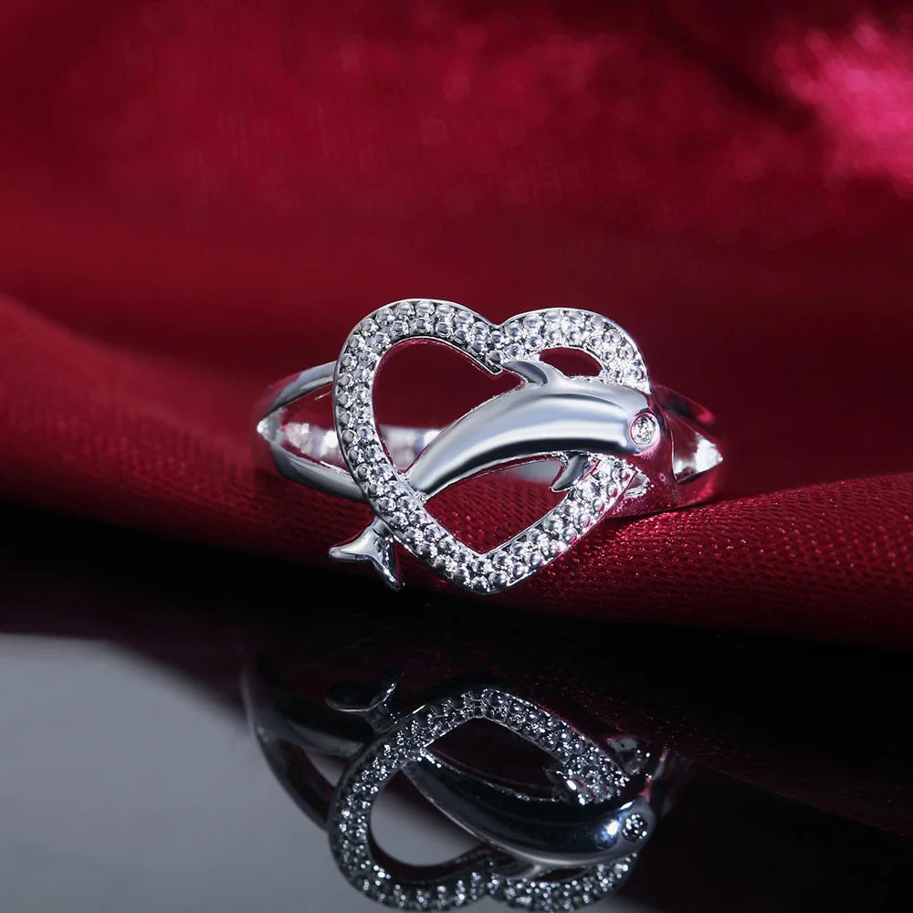 Love dolphins heart ring