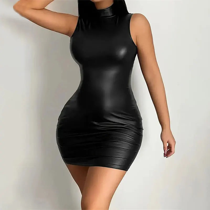Zinna Women's Bodycon Mini Dress–Solid Color, Sleeveless, Slim Fit, Stretchy