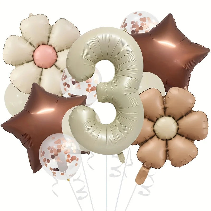 Cream & Brown stars balloons number 12pcs/set