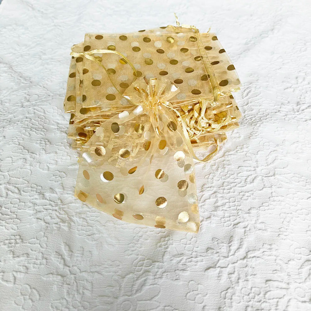 10/25/50 st guldfärgade organza presentpåsar