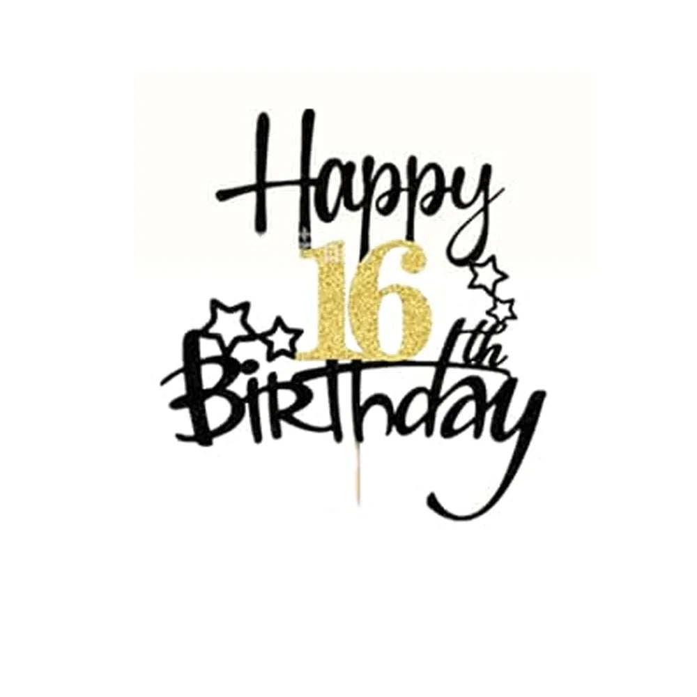 Black Gold Happy Birthday Cake Topper (Ages 10–60)
