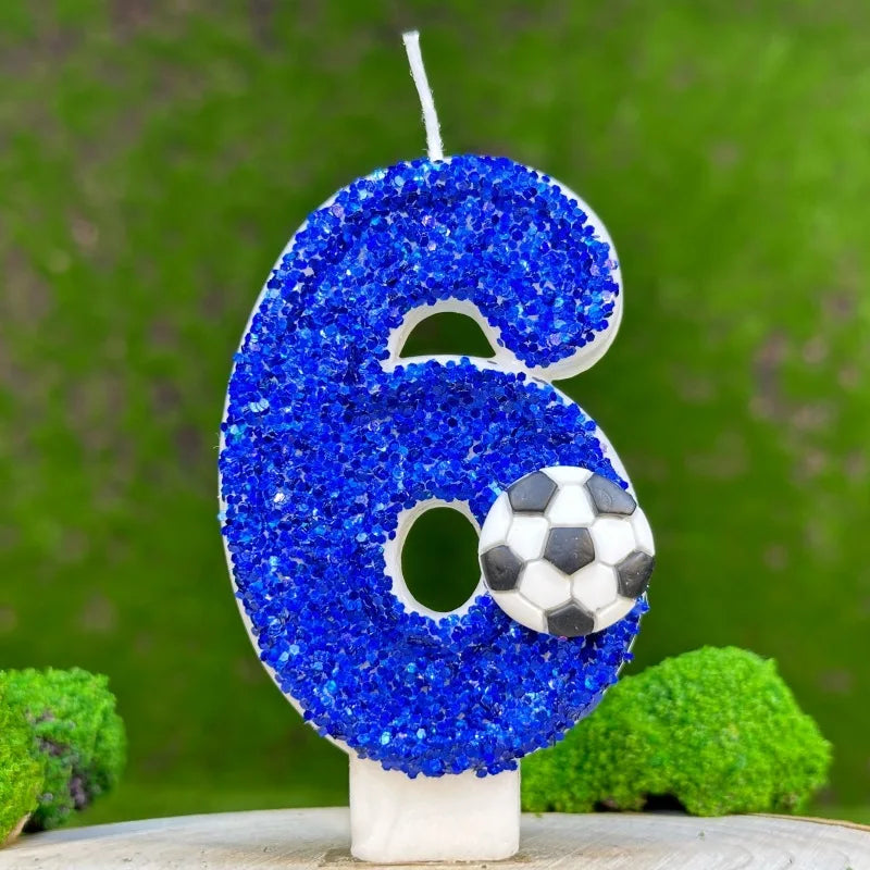 0–9 Blue Football Birthday Candles with Tray