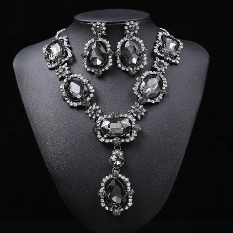 Isabella Royal crystal earrings and purple Rhinestone necklace set