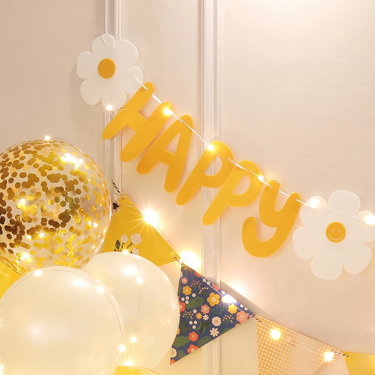 Yellow floral balloon decoration set