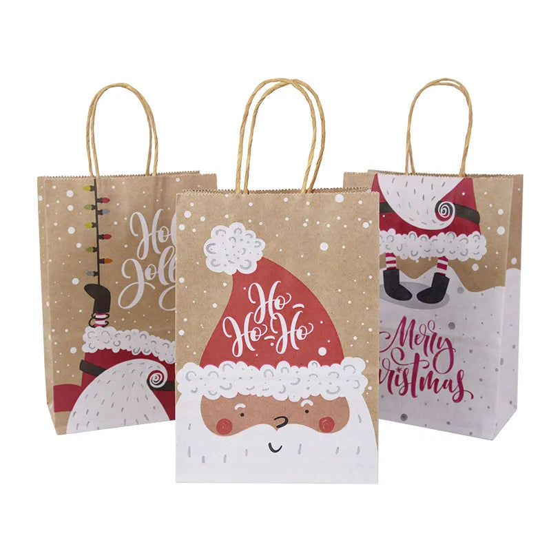 5pcs Christmas Kraft Gift Bags – Santa & Snowman