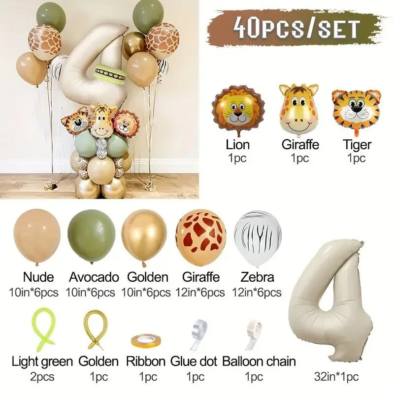 40PCS Jungle Animal Number Balloon Set