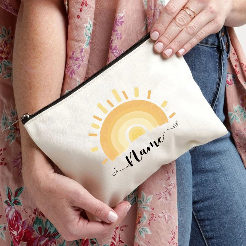 Rainbow custom name makeup bag