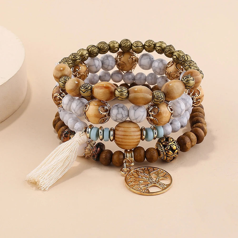Cacildda Set Beaded & Wooden Bracelet 4pcs