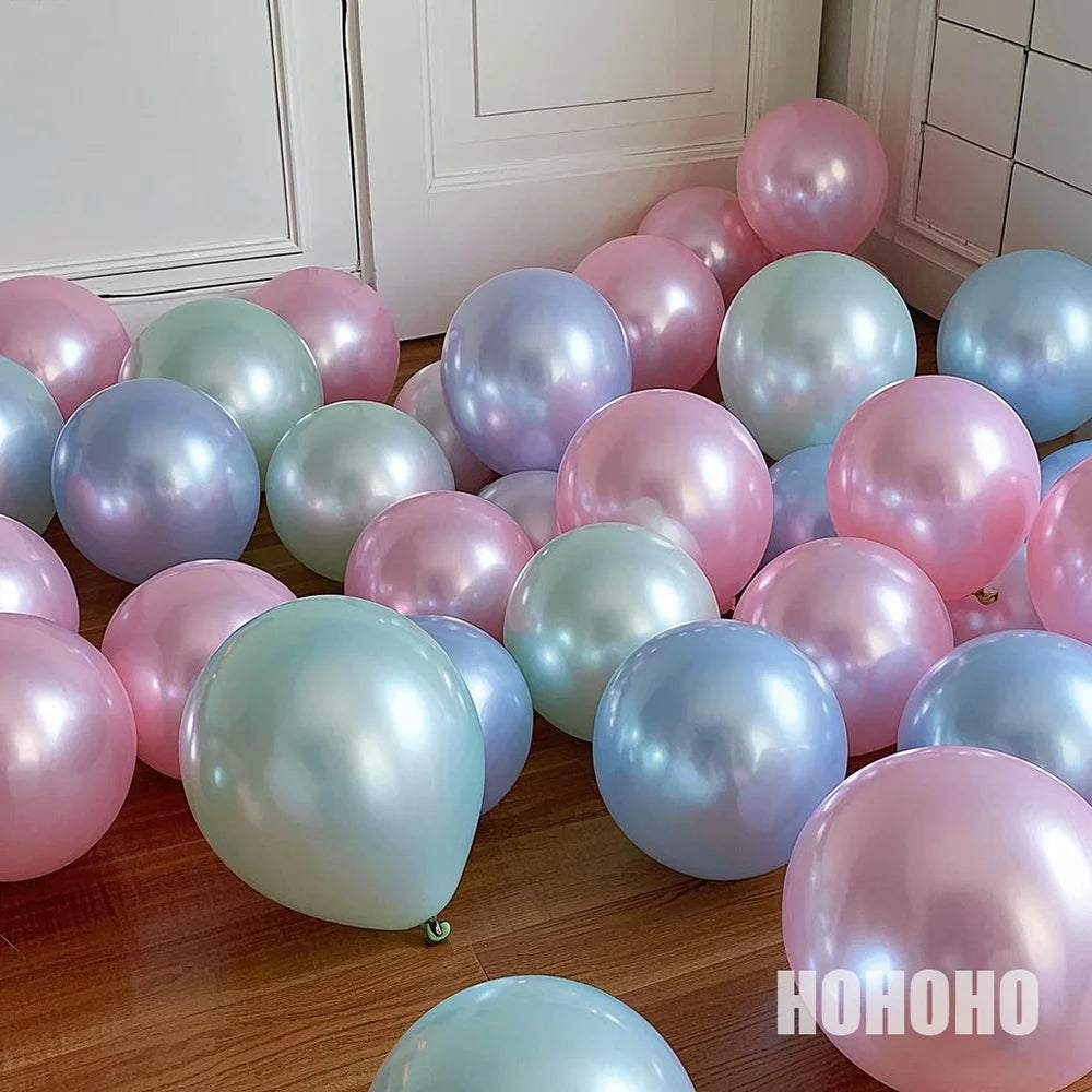 Shiny Pearl Balloons – Pink, Blue & White (5/10/12in)