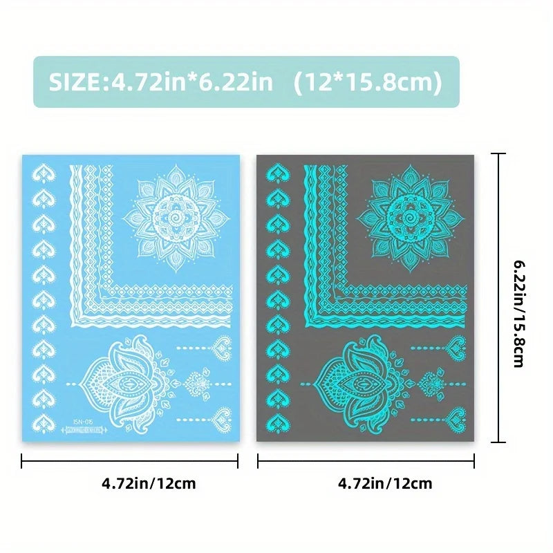 Blue Luminous Henna tattoo sticker