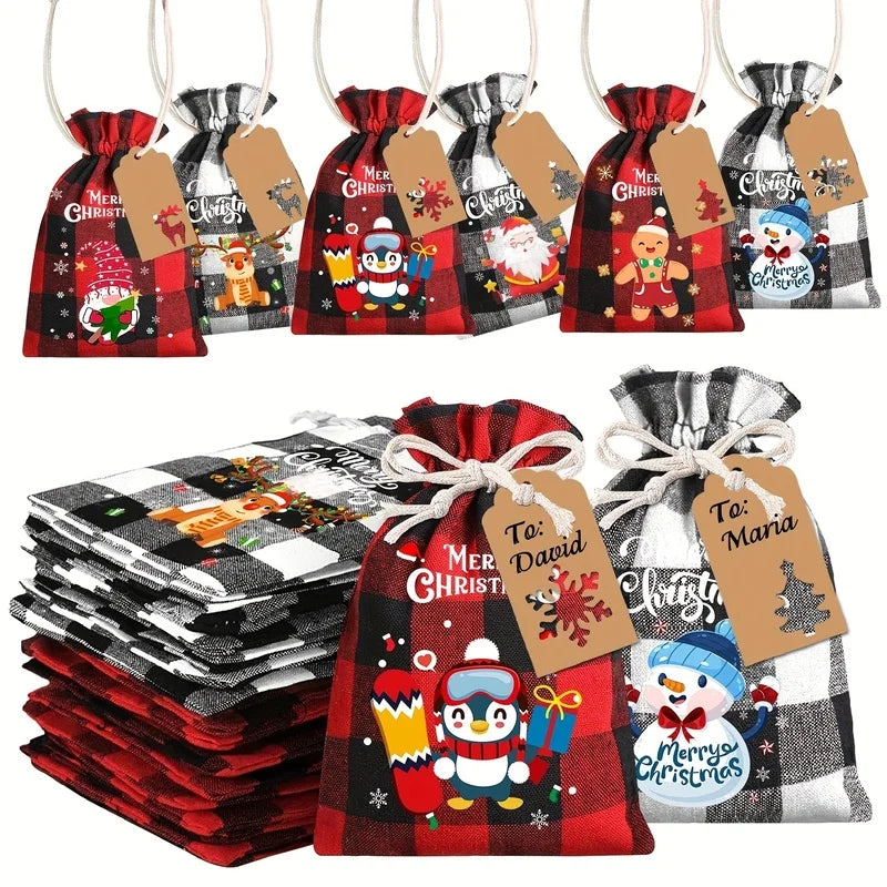 12/24pcs Xmas Burlap Gift Bags