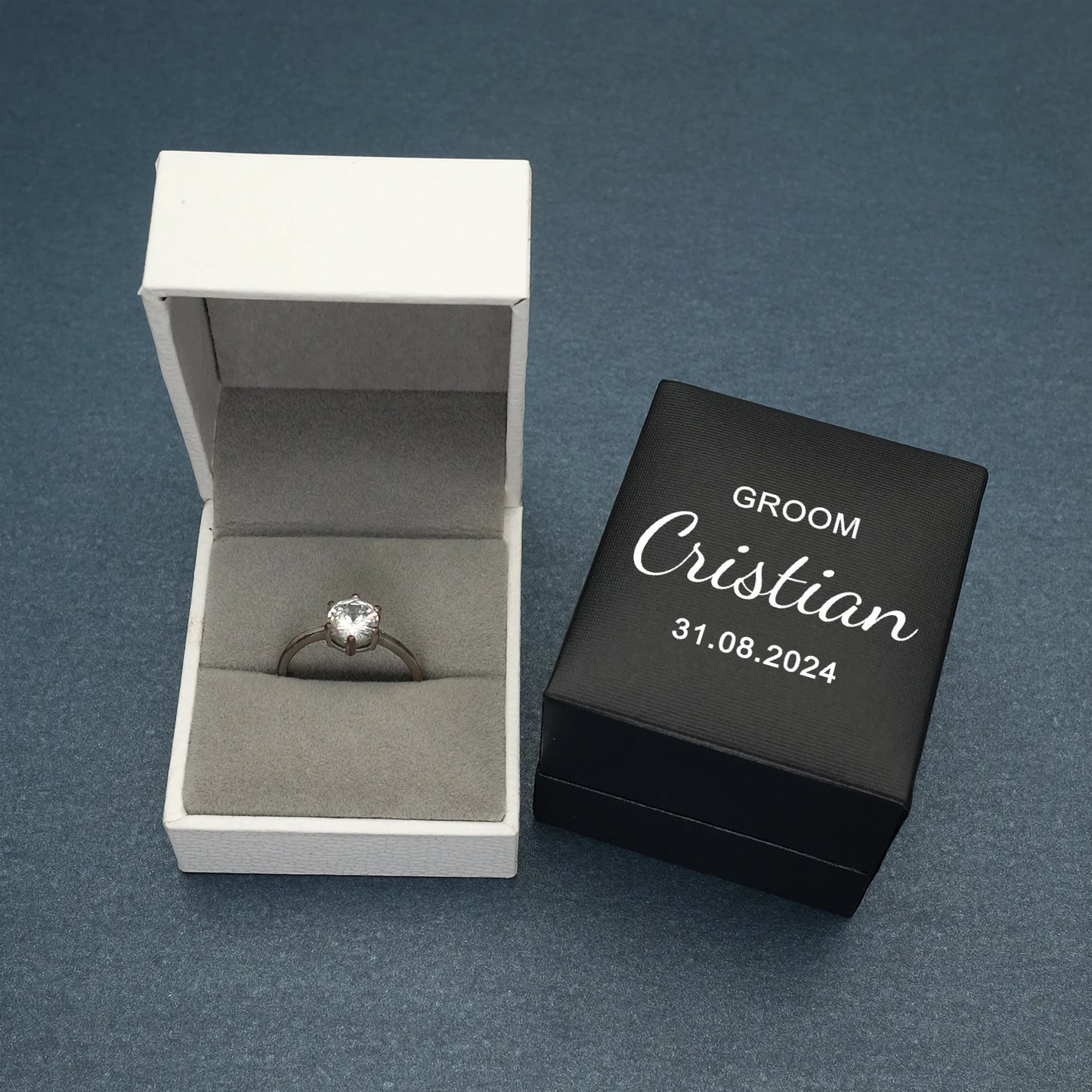 Set of 2 Personalized custom names and date ring box