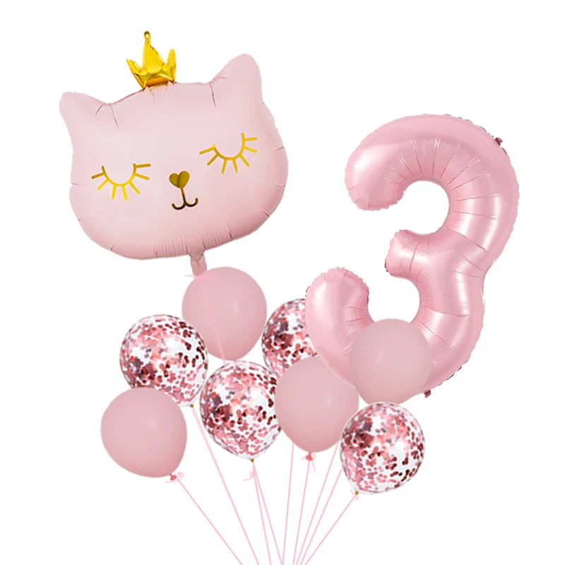 Pink crown cat foil balloon