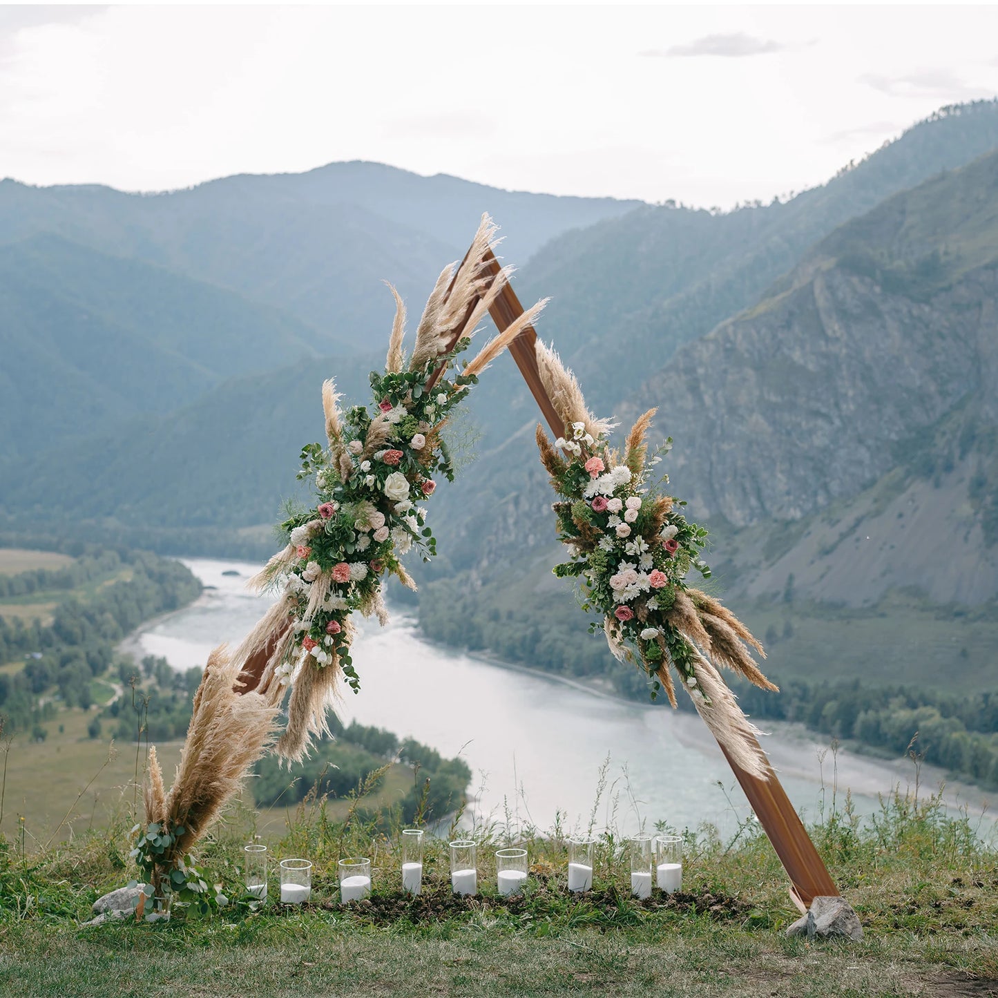 Wooden vintage wedding arch triangle stand 3m large