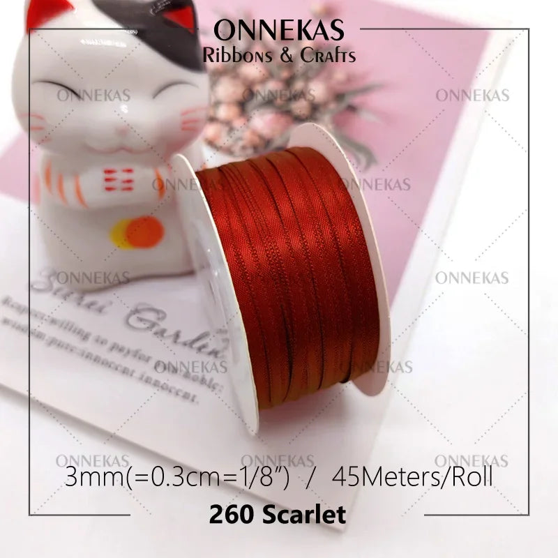 Satin ribbon 100% polyester (45M) 3mm