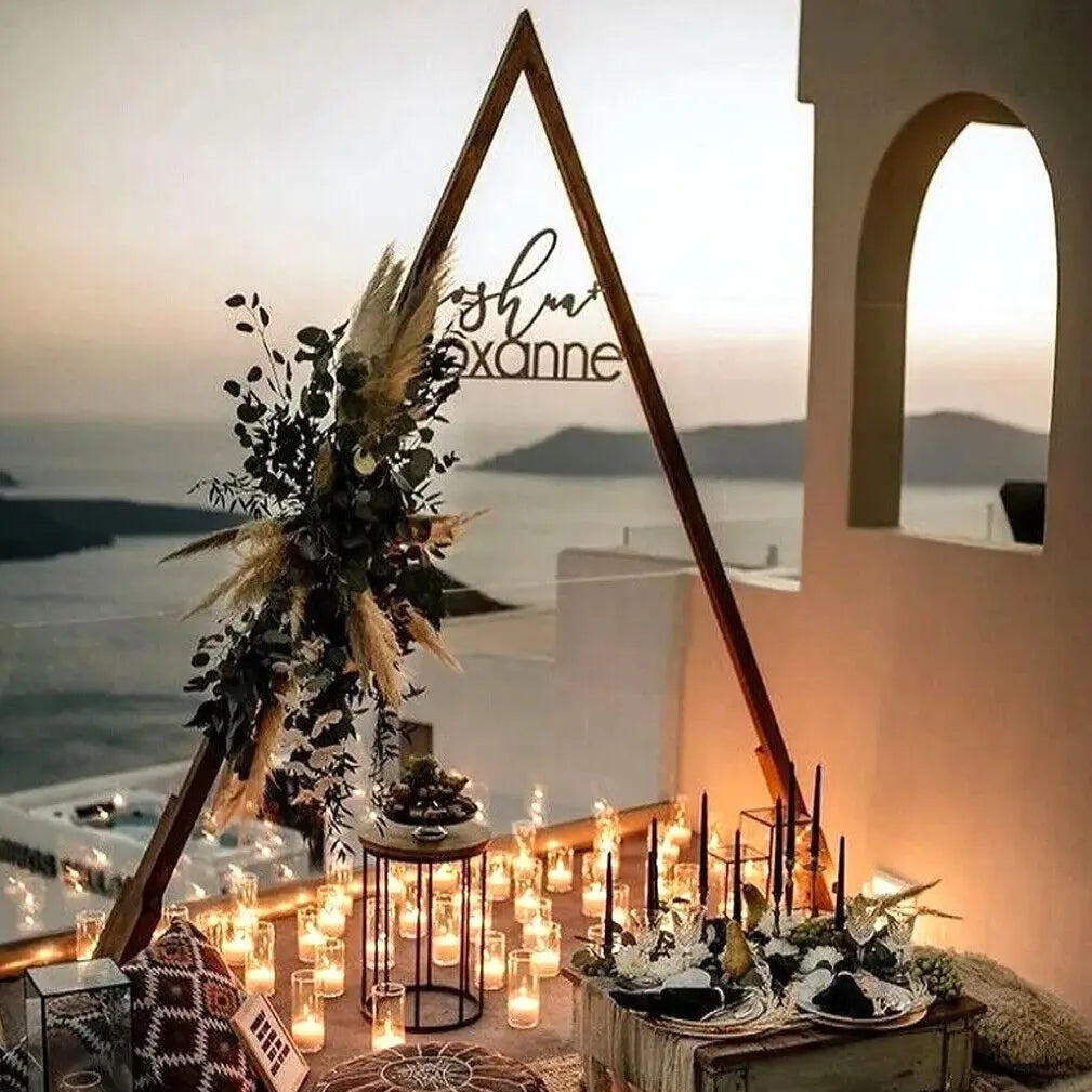 Wooden vintage wedding arch triangle stand 3m large