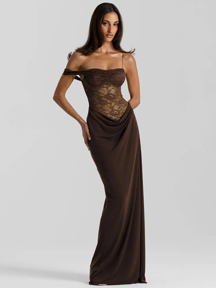 Rimma Mozision One-Shoulder Lace Dress