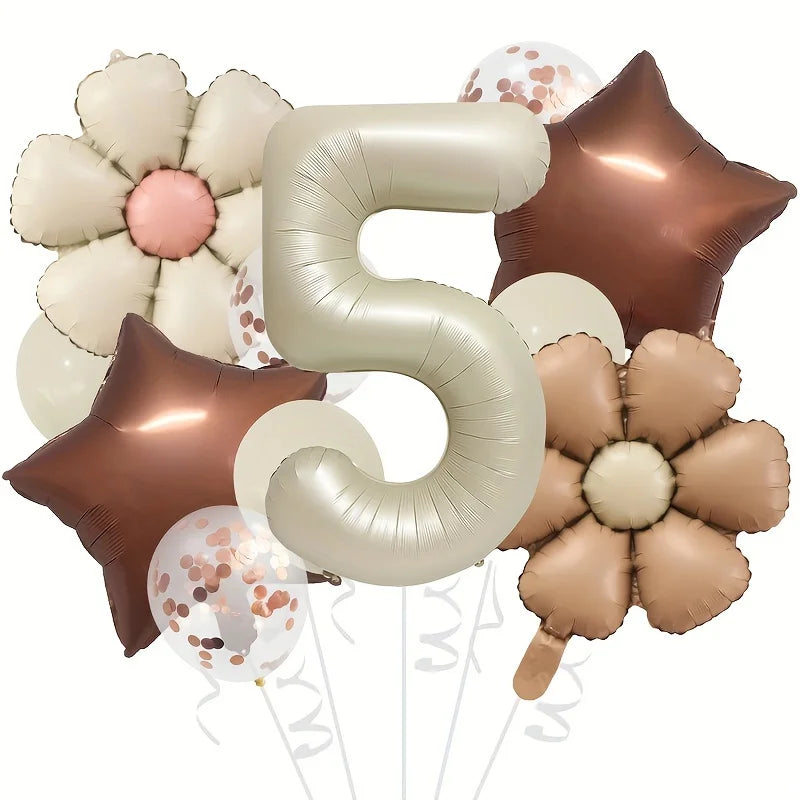 Cream & Brown stars balloons number 12pcs/set
